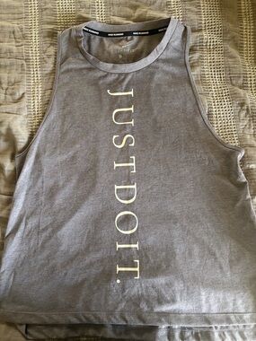 Nike Gray Running/Workout Tank with Vertical "JUST DO IT." Print